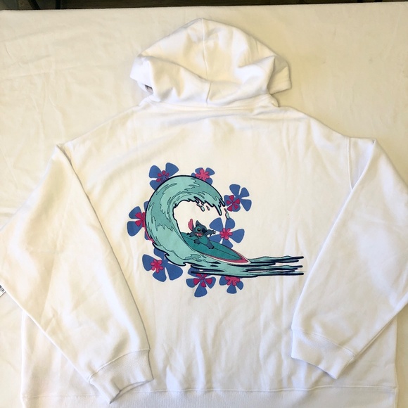 Disney Parks Surfing Stitch Hoodie Pullover Sweatshirt White - NEW - Picture 4 of 5